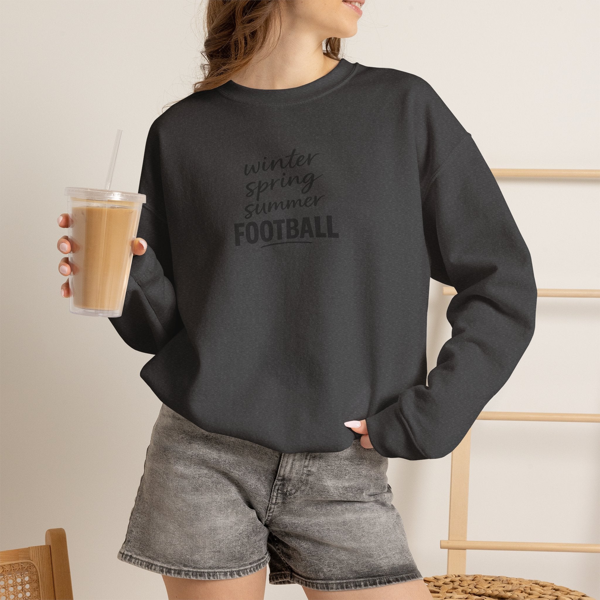 Football Season Crewneck Sweatshirt — "Winter Spring Summer FOOTBALL"