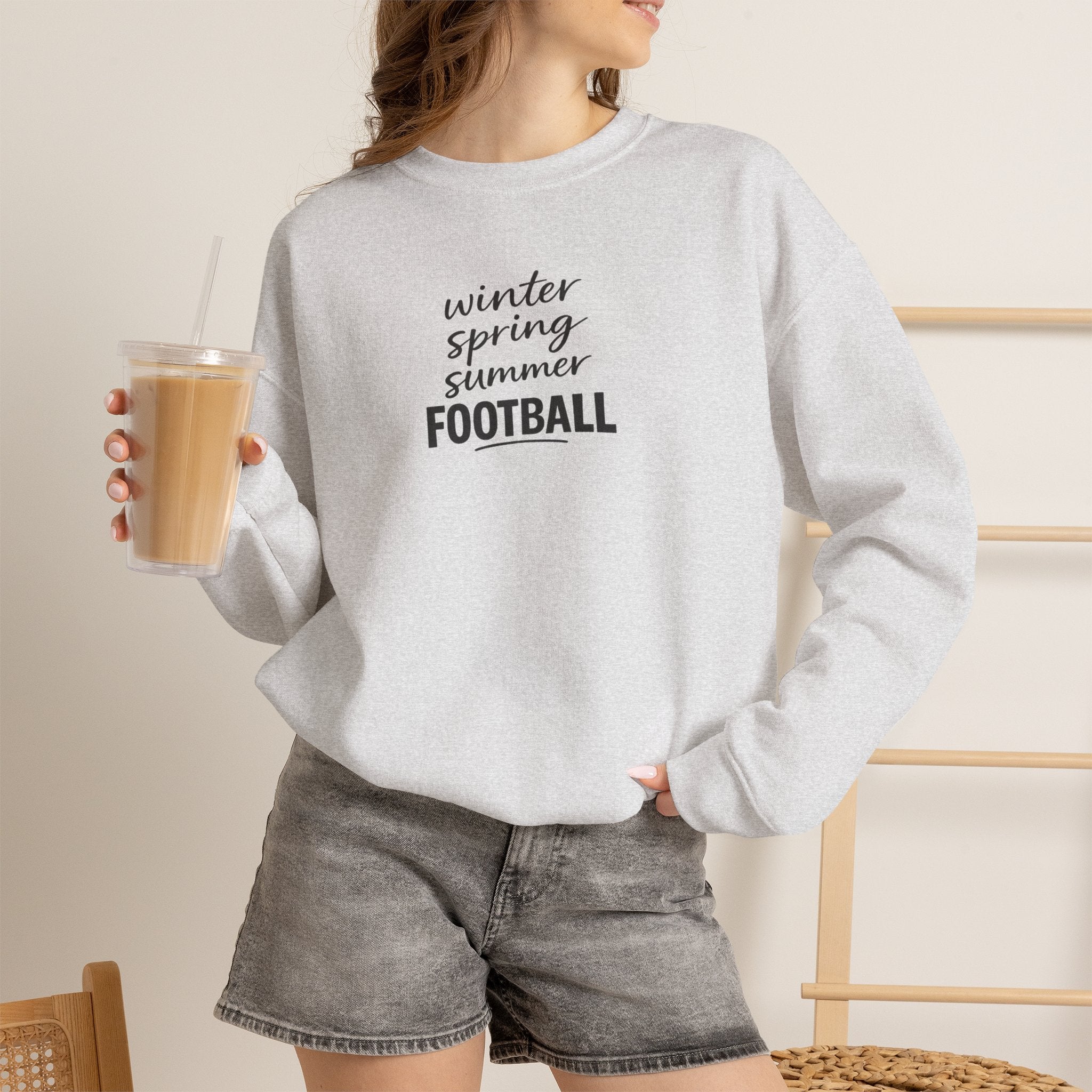 Football Season Crewneck Sweatshirt — "Winter Spring Summer FOOTBALL"