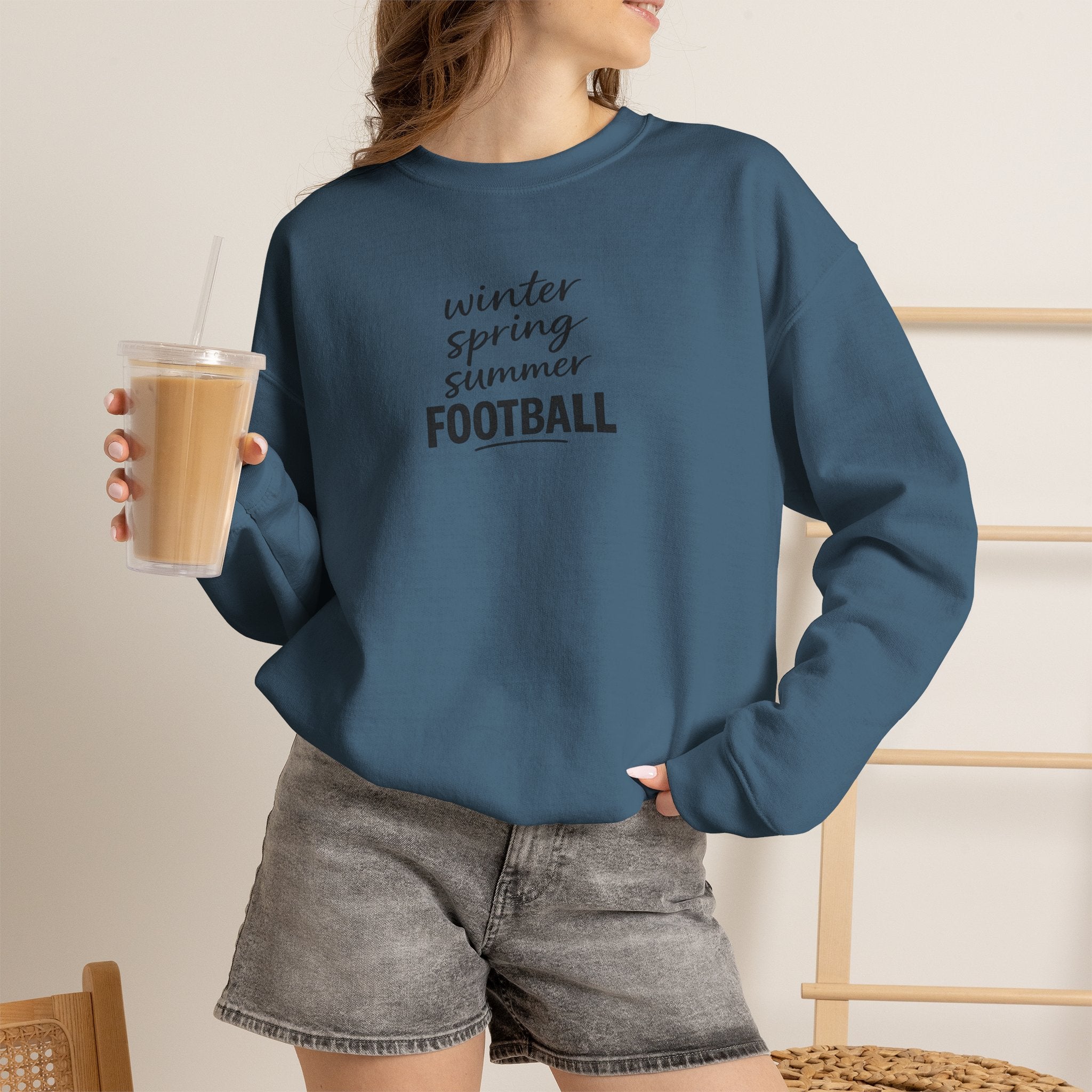 Football Season Crewneck Sweatshirt — "Winter Spring Summer FOOTBALL"