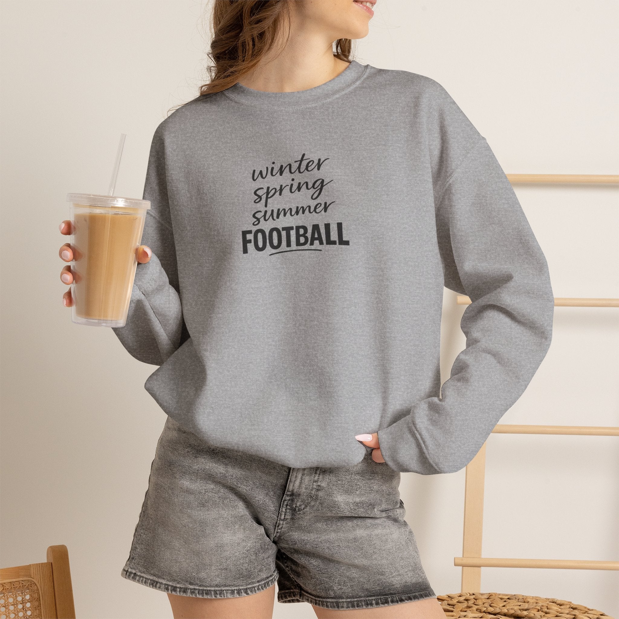 Football Season Crewneck Sweatshirt — "Winter Spring Summer FOOTBALL"