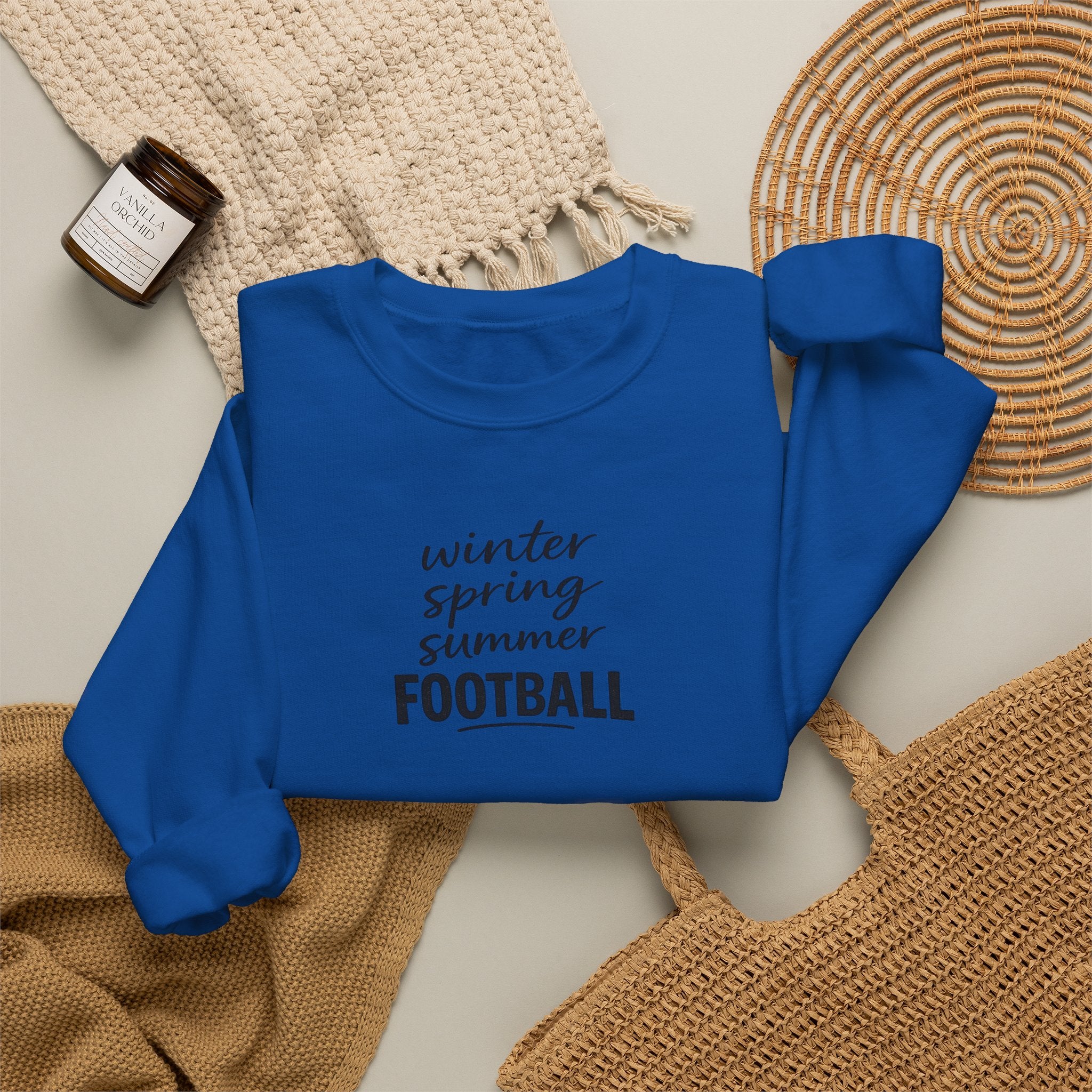 Football Season Crewneck Sweatshirt — "Winter Spring Summer FOOTBALL"
