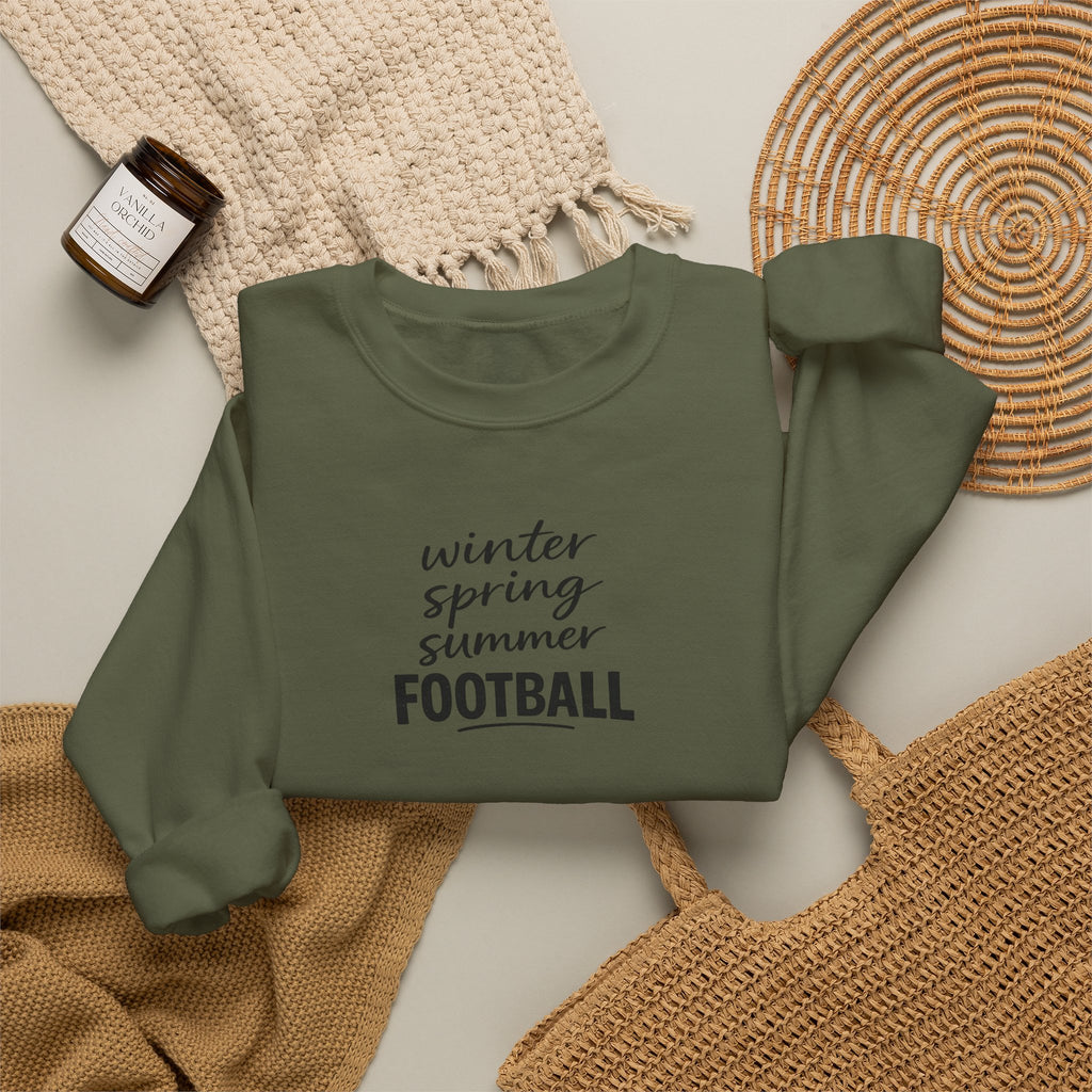 Football Season Crewneck Sweatshirt — "Winter Spring Summer FOOTBALL"