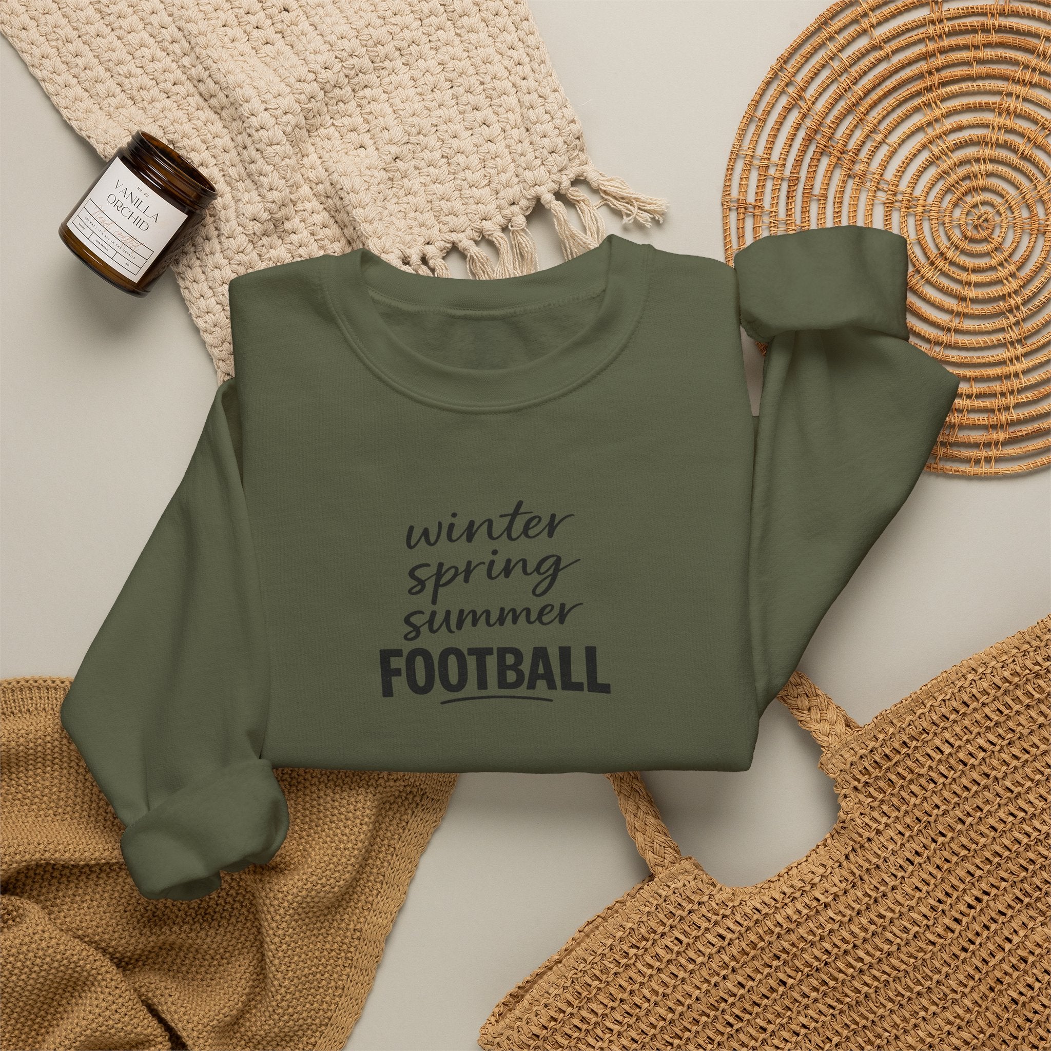 Football Season Crewneck Sweatshirt — "Winter Spring Summer FOOTBALL"