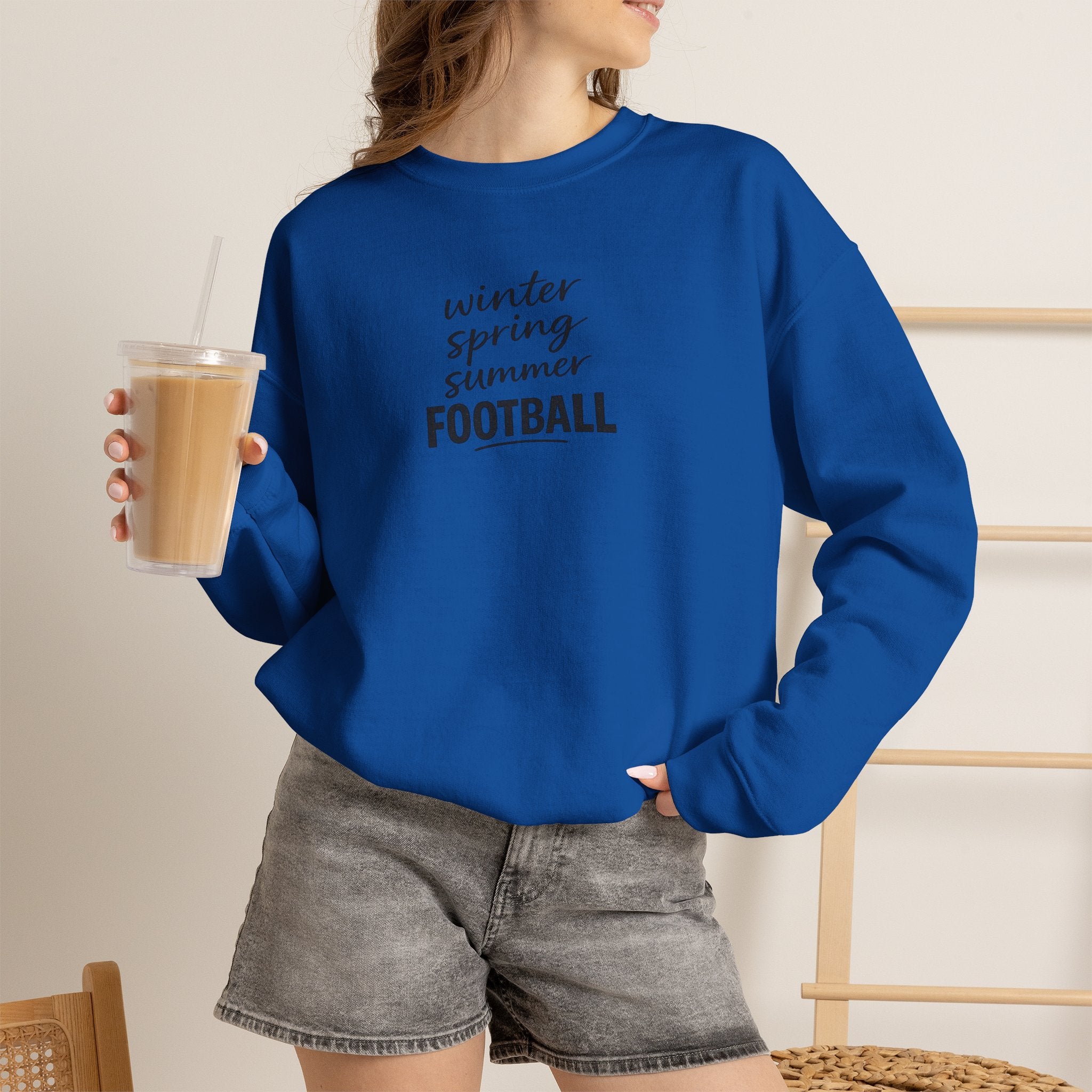 Football Season Crewneck Sweatshirt — "Winter Spring Summer FOOTBALL"