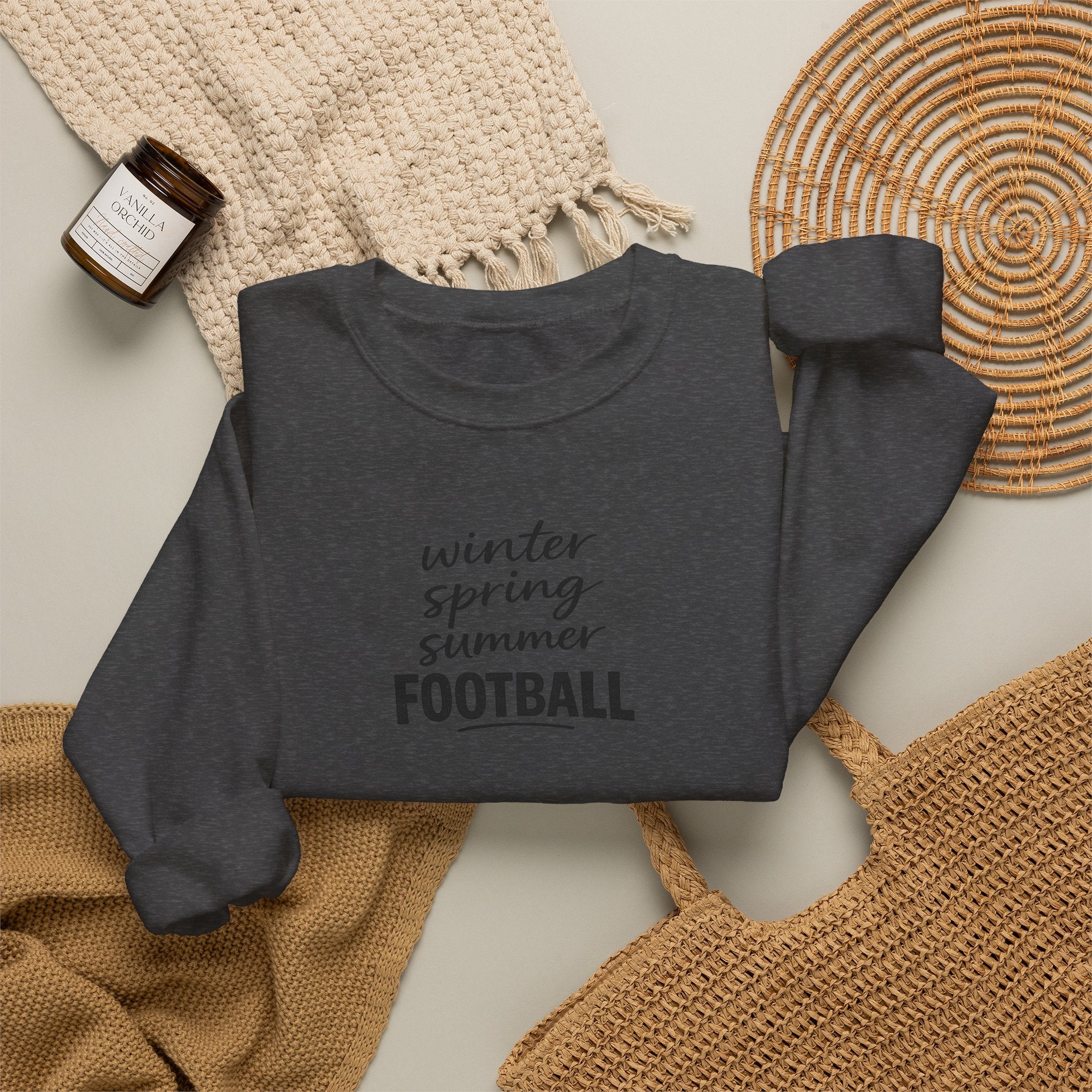 Football Season Crewneck Sweatshirt — "Winter Spring Summer FOOTBALL"
