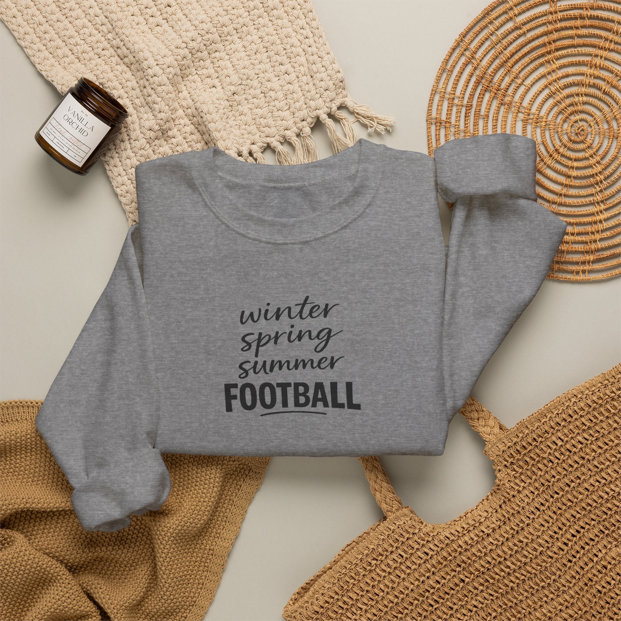 Football Season Crewneck Sweatshirt — "Winter Spring Summer FOOTBALL"