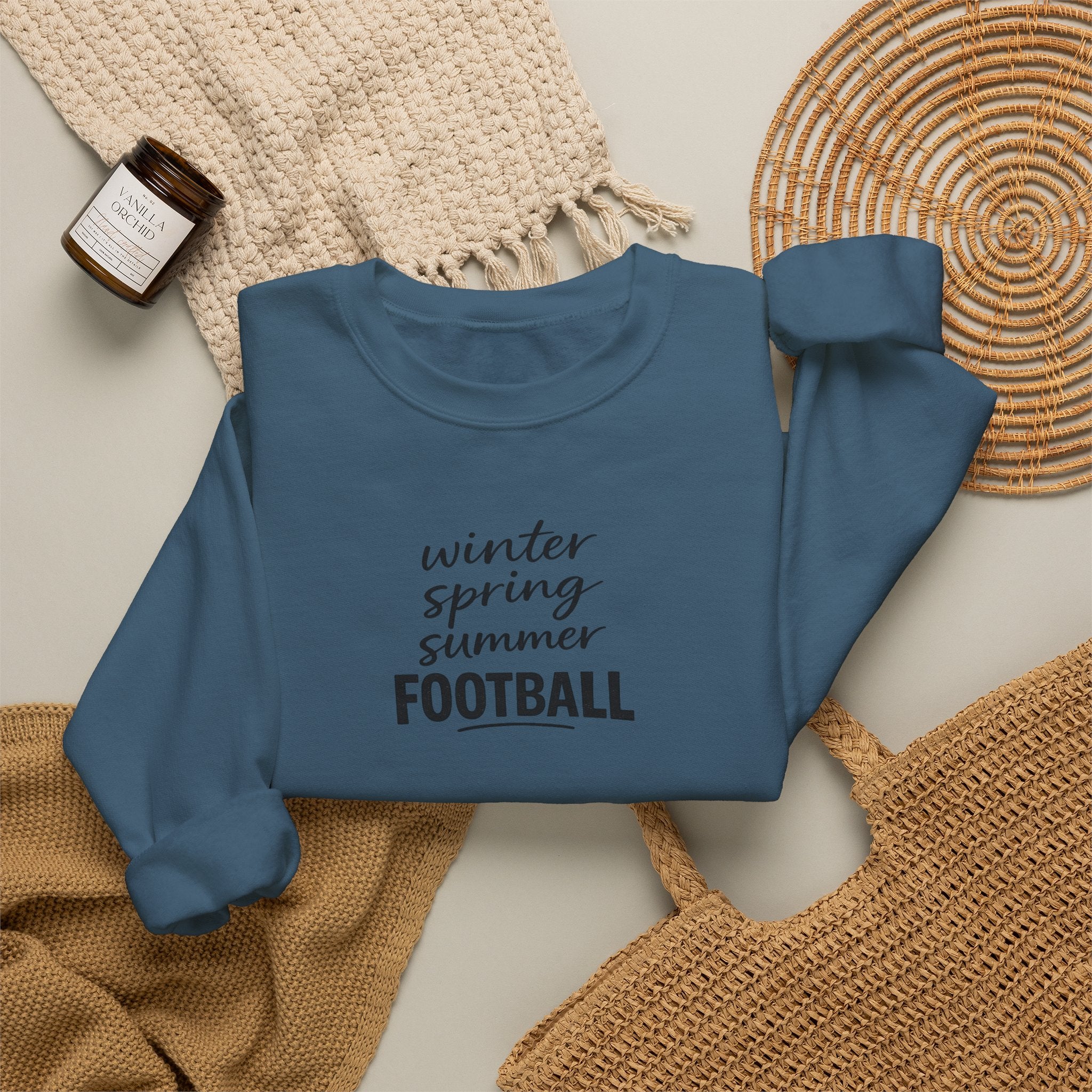 Football Season Crewneck Sweatshirt — "Winter Spring Summer FOOTBALL"