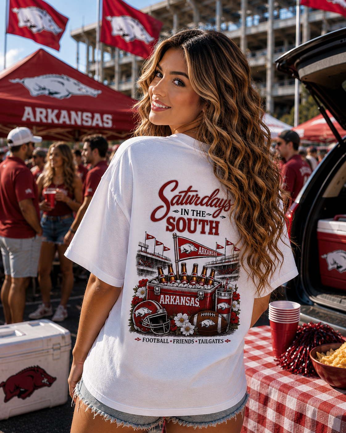 Saturdays in the South T-Shirt — Arkansas Tailgate Football Tee
